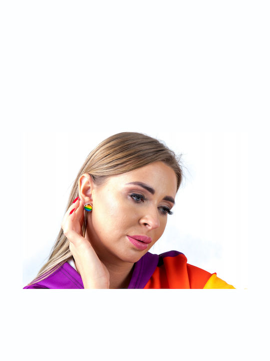 Lgbt Rainbow Round Steel Earrings Pl48h