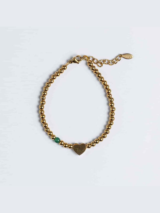 Handmade Gold Bracelet Cuoro with Heart and Semi-Precious Black Agate Stone