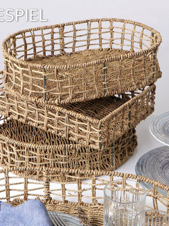 Decorative Basket Wicker with Handles Beige 42x30cm Espiel