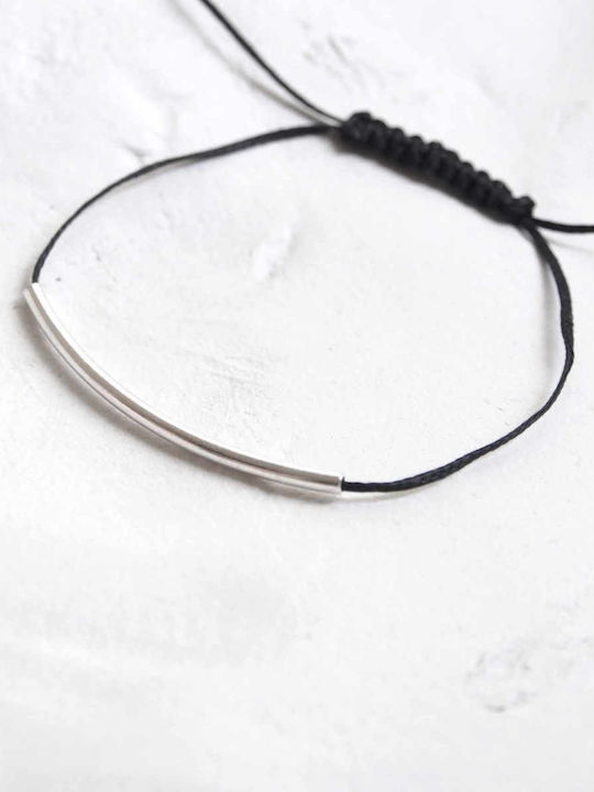 Handmade Bracelet with 4cm Bar Made of 925 Silver in Black