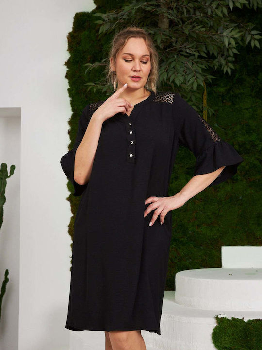 Bubble Chic Midi Rochie cu cămașă Rochie cu Volane Negru