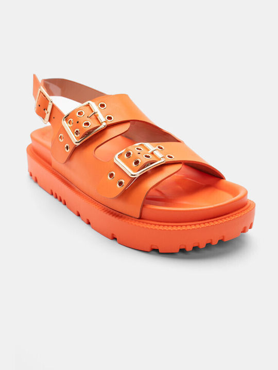 Luigi Flatforms Synthetic Leather Women's Sandals Orange