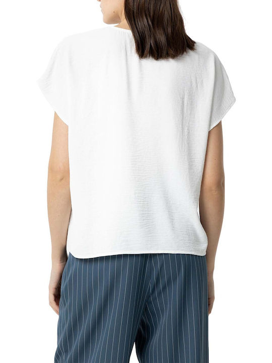 Tiffosi Women's Summer Blouse Short Sleeve with V Neckline White
