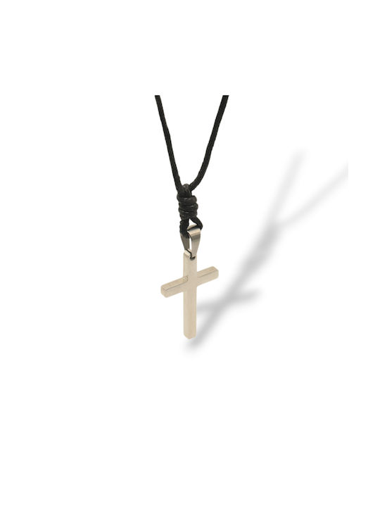 Men's Cross from Steel with Cord Ανδρικό