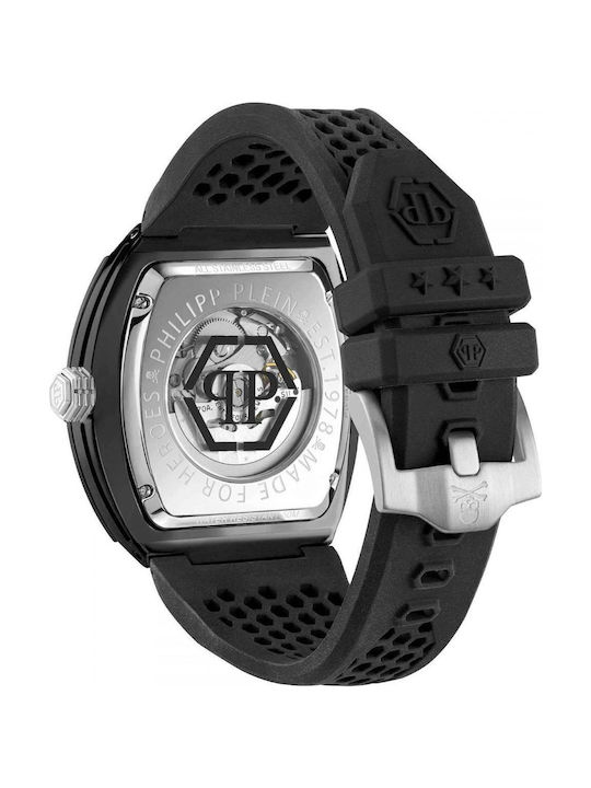 Philipp Plein The Skeleton Мъжки Часовник 44mm Автоматичен с Черен / Черен Каучуков Каишка