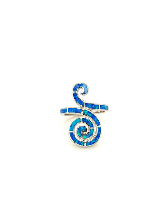 Damenring, Silber (925°), Spirale mit synthetischem Opal - Blau