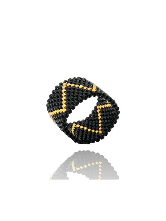 Olvia Handmade Ring, Miyuki Delica, Black Color "gold Line"