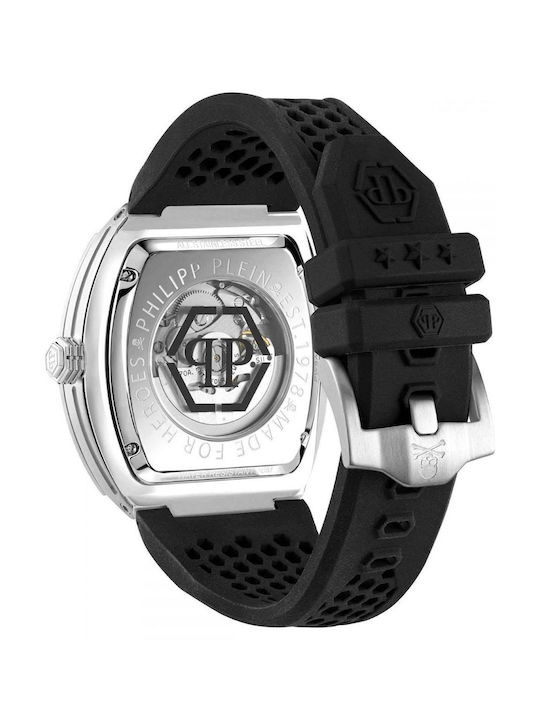 The Skeleton Ανδρικό Ρολόι 44mm Αυτόματο με Μαύρο Καουτσούκ Λουράκι