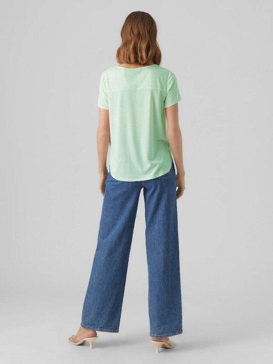 Vero Moda Women's Summer Blouse Short Sleeve with V Neck Silt Green