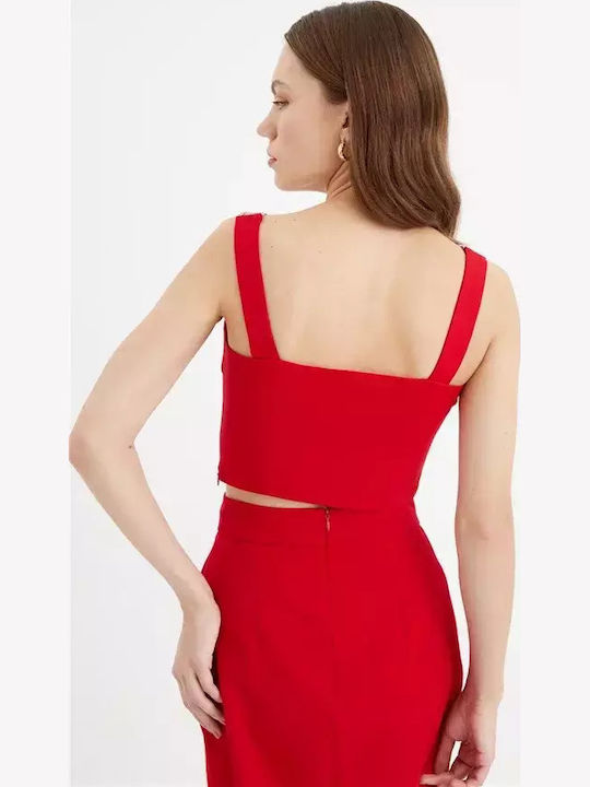 Γυναικείο Αθλητικό Crop Top με Τιράντες Κοκκινο