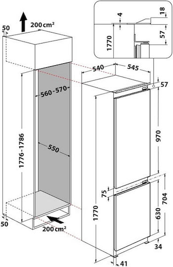Whirlpool Eingebauter Kühl-Gefrierkombination 273Es H177xB54.1xT54.5cm. Weiß ART 66112