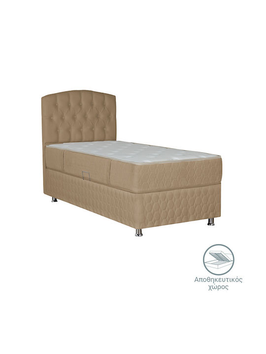 Lanse Κρεβάτι Ημίδιπλο Επενδυμένο με Ύφασμα Φυσικό με Αποθηκευτικό Χώρο & Τάβλες για Στρώμα 120x200cm
