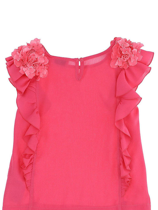 Monnalisa Short Sleeved Blouse With Flowers On The Shoulders 175603F5 5107-0095 Girl