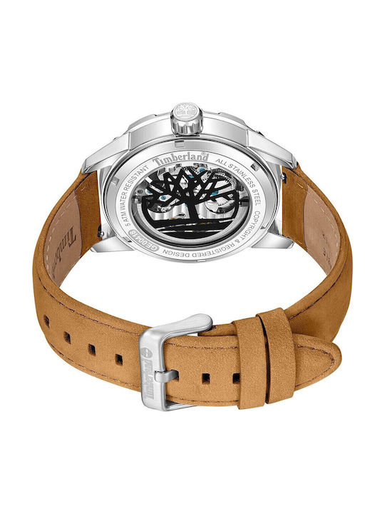 Timberland Ανδρικό Ρολόι 46mm Αυτόματο με Καφέ Δερμάτινο Λουράκι