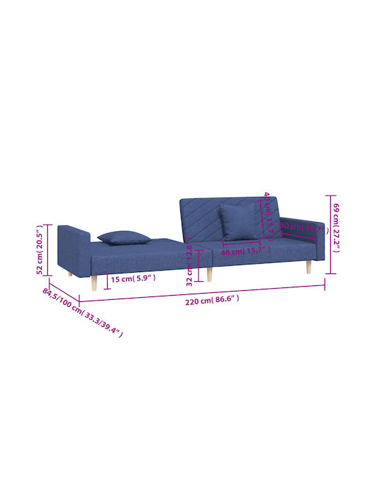 Doppelsitzer Sofa Bett Blau mit Dekokissen 220x84,5x69cm