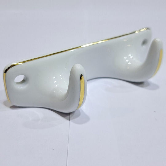 Polyresin Wall Hanger 2 Hooks White 12x3.8x3cm
