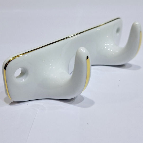 Polyresin Wall Hanger 2 Hooks White 12x3.8x3cm