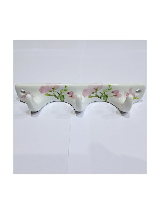 Wall Hanger Polyresin 3 Hooks White 18x3.8x3cm
