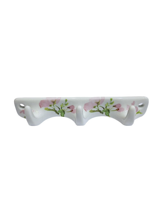 Wall Hanger Polyresin 3 Hooks White 18x3.8x3cm