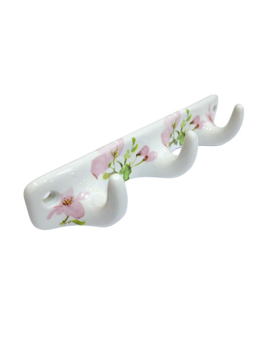 Wall Hanger Polyresin 3 Hooks White 18x3.8x3cm