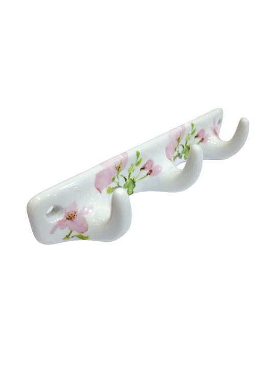 Wall Hanger Polyresin 3 Hooks White 18x3.8x3cm