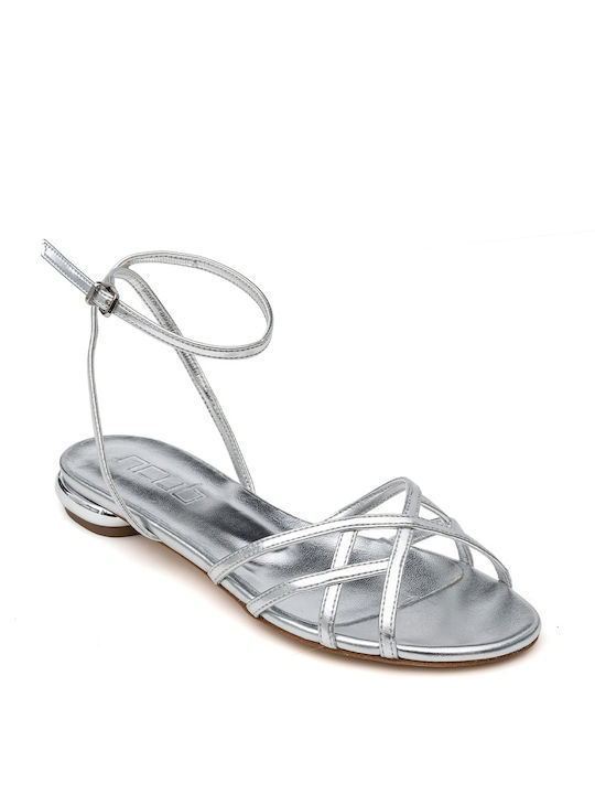 Perlapura Leather Women's Flat Sandals in Silver Color