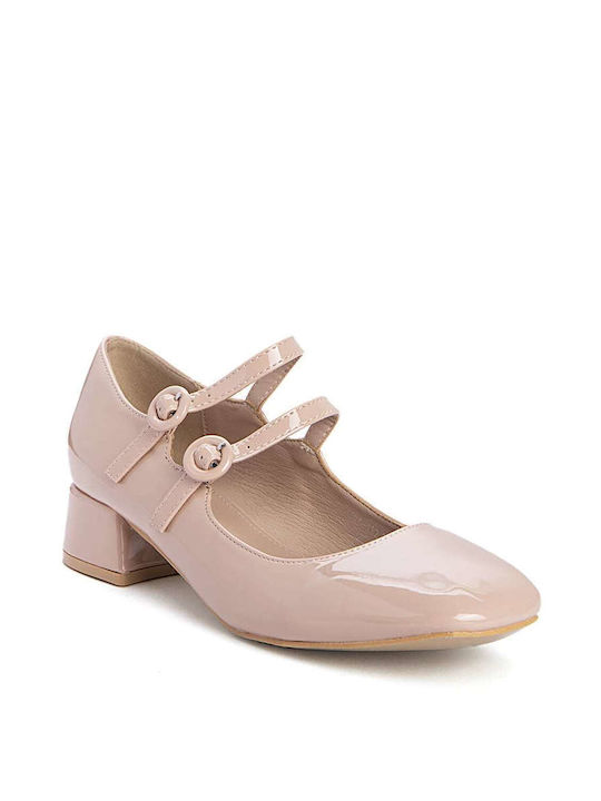 Keep Fred Patent Leather Pink Low Heels with Strap