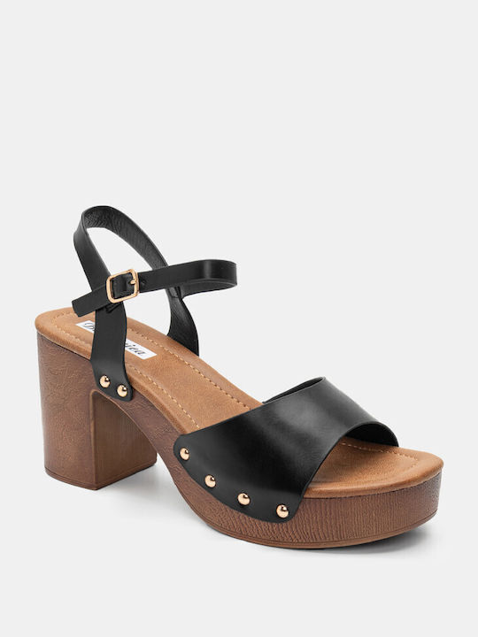 Luigi Platform Women's Sandals with Ankle Strap Black