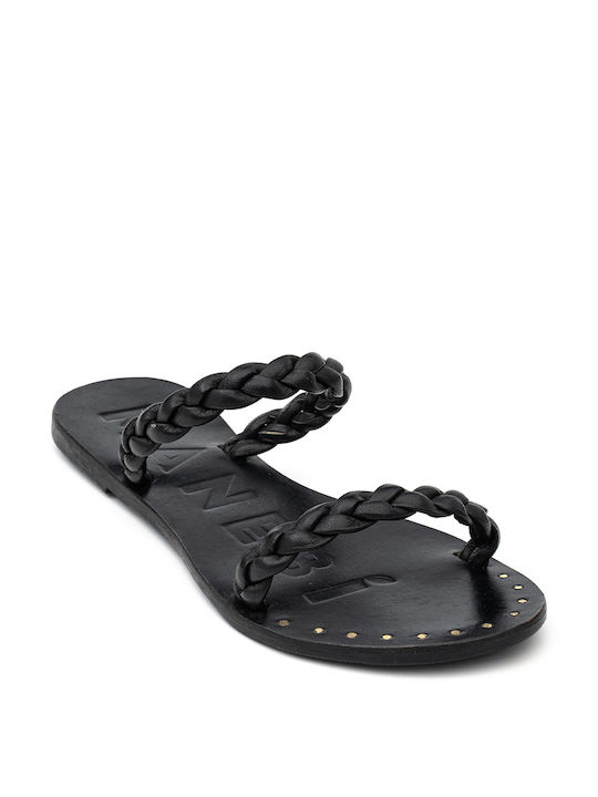 Manebi Leather Women's Flat Sandals in Black Color