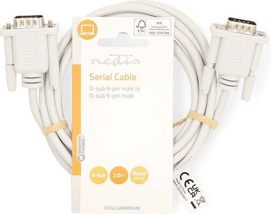 Nedis Cable RS232 9-pin male to RS232 9-pin male 2m (CCGL52000IV20) 1pcs