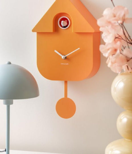 Karlsson Wall Clock Plastic with Pendulum Orange 21.5x41cm