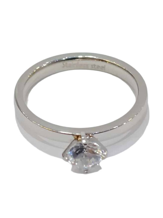 One Jewellery Ring with Zircon made of Steel
