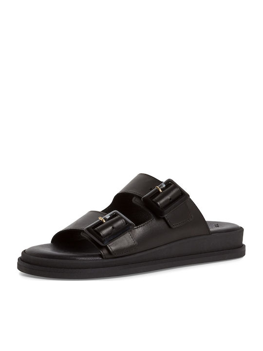 Leder Flache Sandalen für Damen mit Riemen in Schwarz Farbe