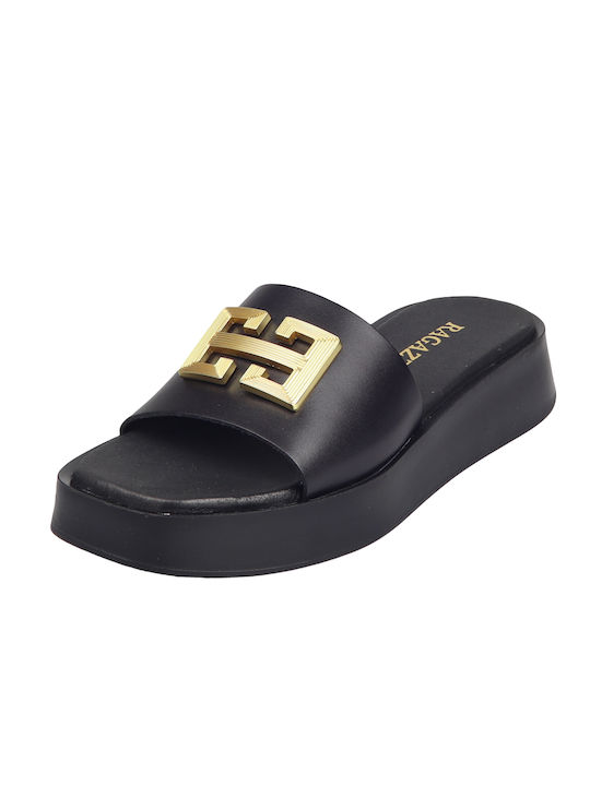 Ragazza Leather Women's Flat Sandals Flatforms in Black Color