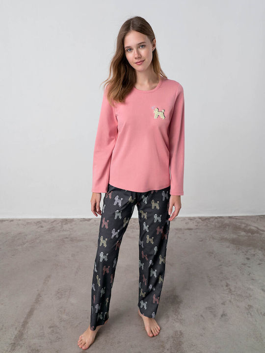 Vamp Winter Damen Pyjama-Set Baumwolle Pink Glow