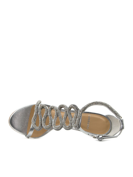 Leather Sandals with Strass Silver