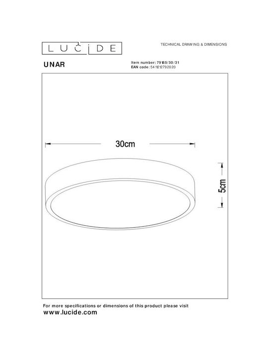 Lucide Lightning Πλαφονιέρα Οροφής Λευκή με Ενσωματωμένο LED