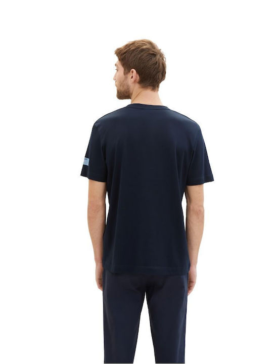 Tom Tailor Men's Short Sleeve T-shirt with Buttons Sky Captain Blue