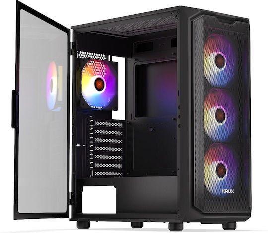 Krux Orona Gaming Midi-Turm Computergehäuse mit Seitenfenster Schwarz