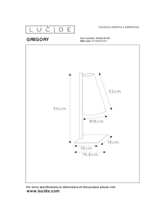 Lucide Lightning Μεταλλικό Πορτατίφ για Ντουί E27 με Μαύρο Καπέλο και Βάση