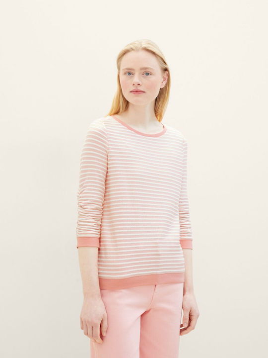 Tom Tailor Damen Langarm Pullover Baumwolle Gestreift Rosa