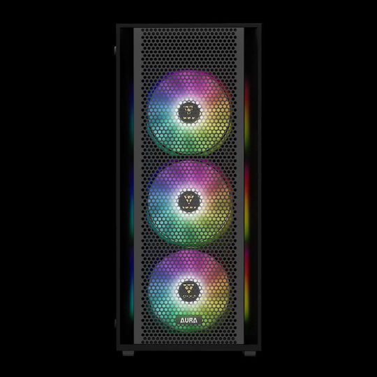 Gamdias AURA GC2 ELITE Gaming Midi Tower Computer Case with Side Window and ARGB Lighting Black