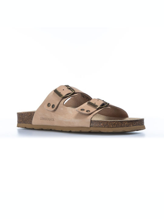 Lumberjack Leather Women's Flat Sandals in Beige Color