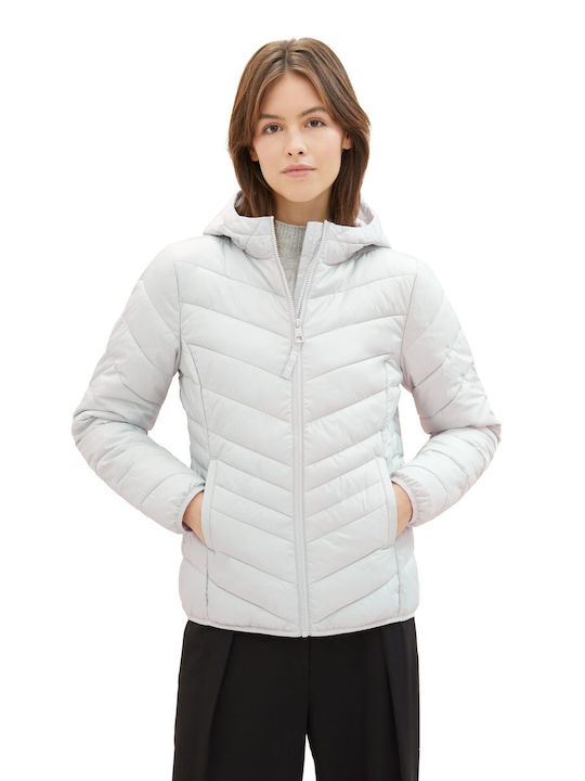 Tom Tailor Women's Short Puffer Jacket for Winter with Hood Gray