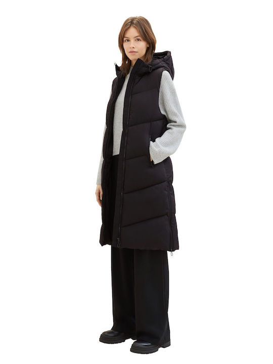 Tom Tailor Women's Long Puffer Jacket for Winter with Hood Black