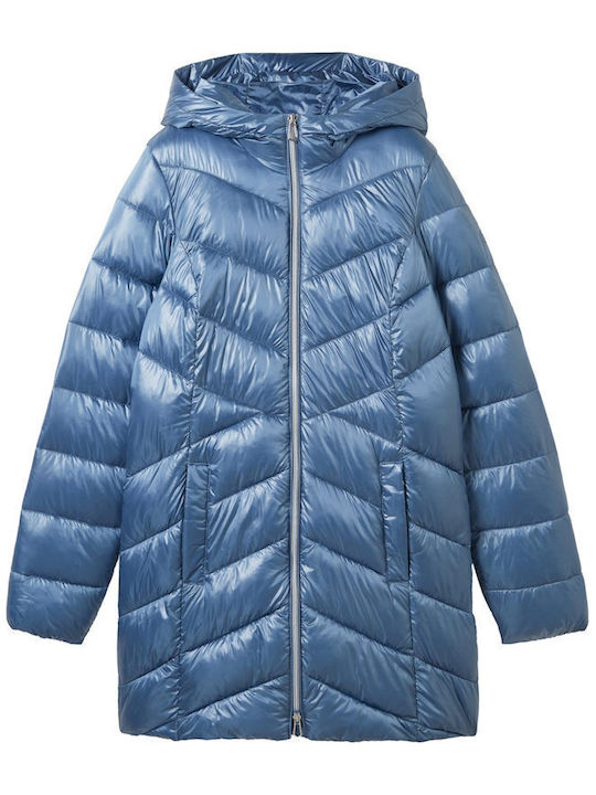 Women's Short Puffer Jacket for Winter Blue