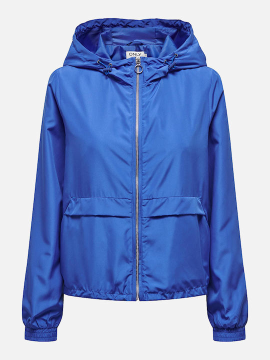 Only Women's Short Lifestyle Jacket for Winter with Hood Blue