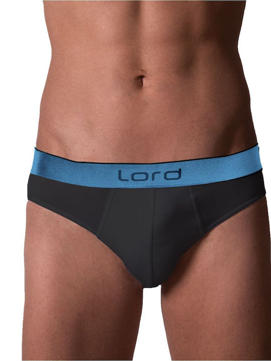 Herren-Slip "Lord" in Schwarz, aus Baumwolle, mit elastischem Bund, in Silberfarbe