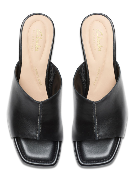 Siara65 Band Black Leather Leather Mules with Chunky High Heel in Black Color