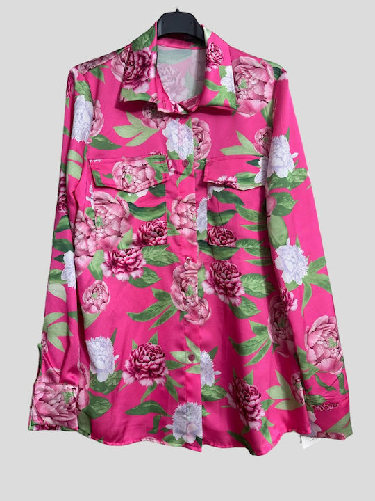 Women's Floral Long Sleeve Shirt Fuchsia